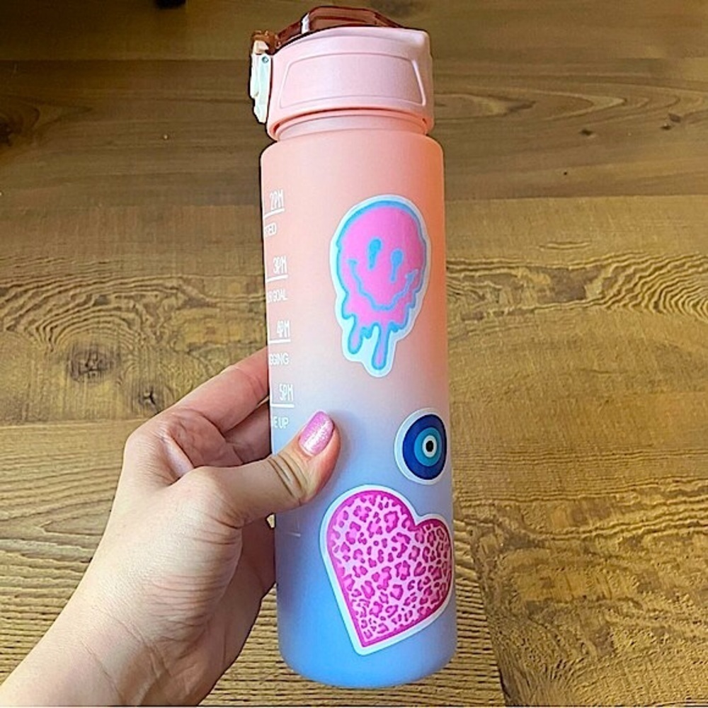 32oz Motivational Intake Water Bottle With Straw, Time Marker and Carrying Strap